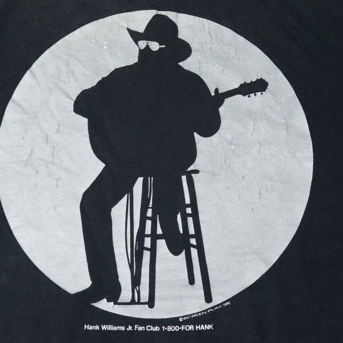 Vintage 80s Hank Williams Jr. Lone Wolf Tour Graphic T-Shirt Size XL Hanes
