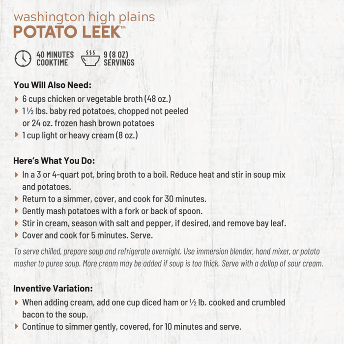 Washington High Plains Potato Leek Soup Mix