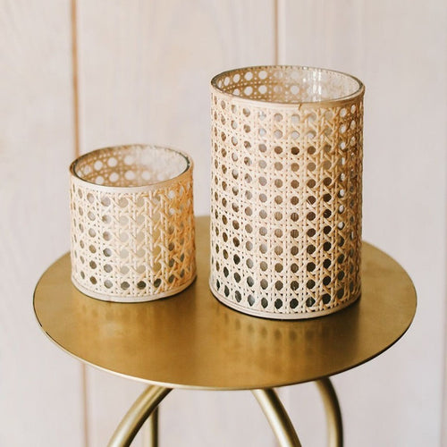 Wicker & Glass Tea Light Candle Lantern