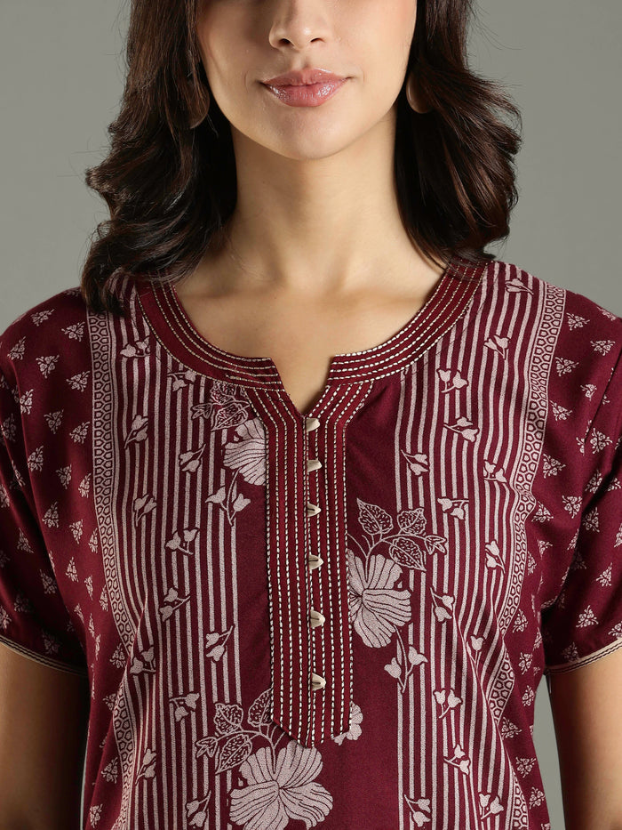 Wine Alpine Designer Branded Nighty for Women With Pocket