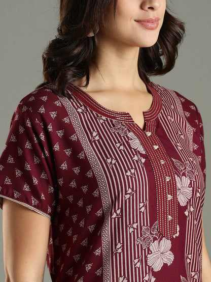 Wine Alpine Designer Branded Nighty for Women With Pocket