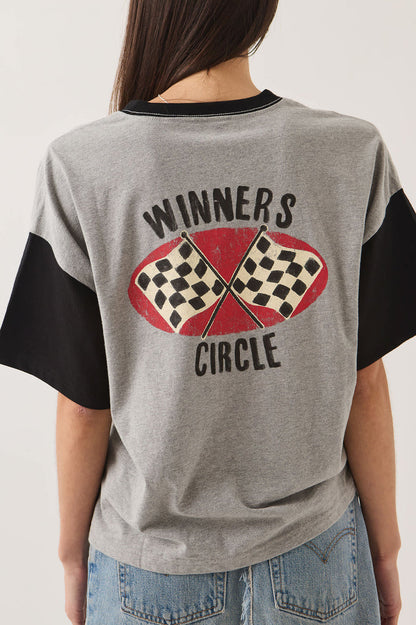 Women's Winners Circle Boxy Football T-Shirt in the color Heather Grey/Black - Additional Fit image