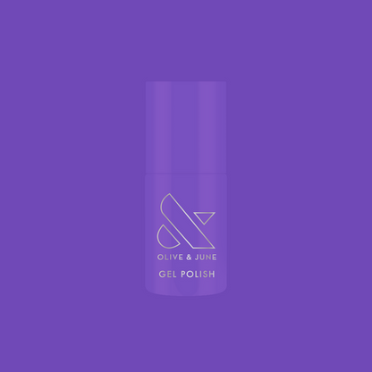 Wish You Were Here - Gel vibrant violet gel polish bottle by Olive and June for glossy at home manicures