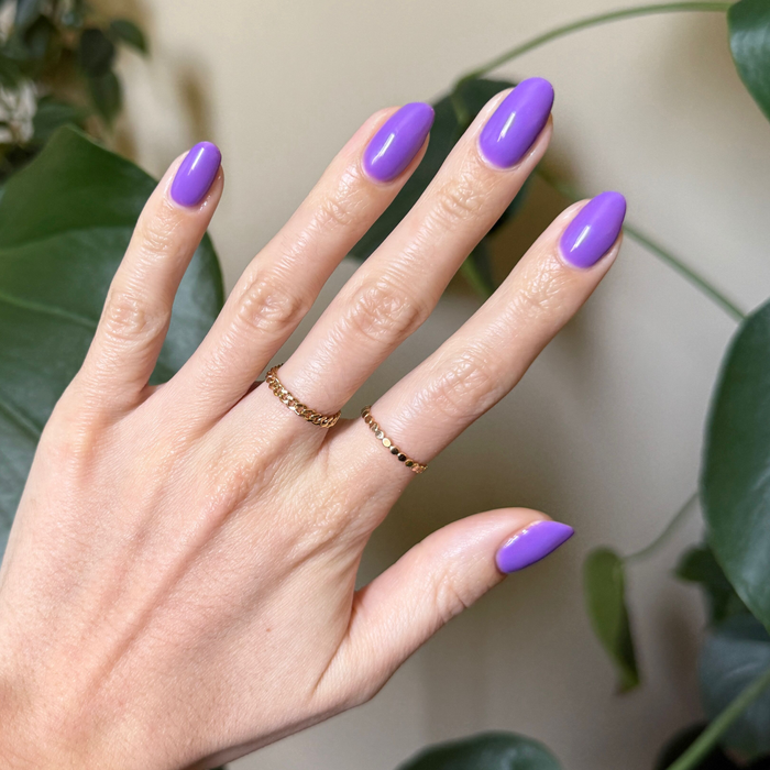 Wish You Were Here - Gel vivid violet gel polish on natural nails with glossy smooth at home manicure finish
