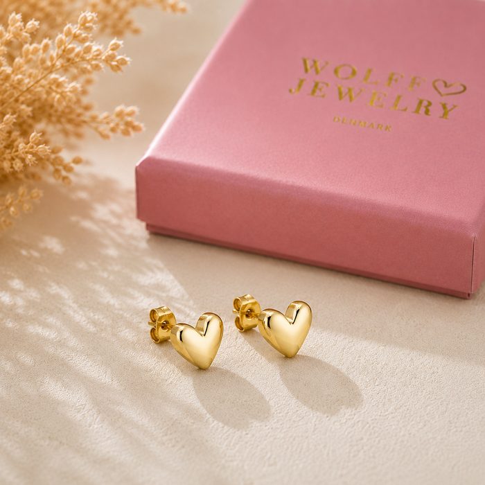 Wolff Jewelry - Bomby hjerte ørestikker - 18 karat guldbelagt