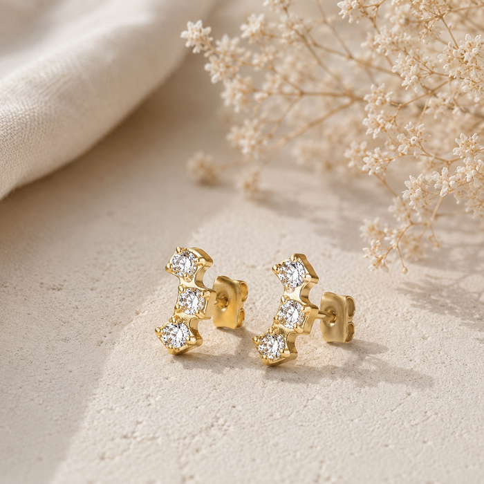 Wolff Jewelry - Three Crystal øreringe - guldbelagt