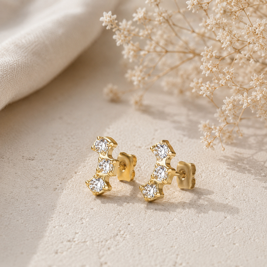 Wolff Jewelry - Three Crystal øreringe - guldbelagt