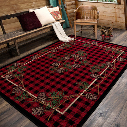 Image of an area rug, Wooded Pines - Red