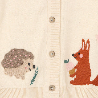 Woodland Animal Jacquard Baby Button Cardigan Sweater (Organic Cotton)