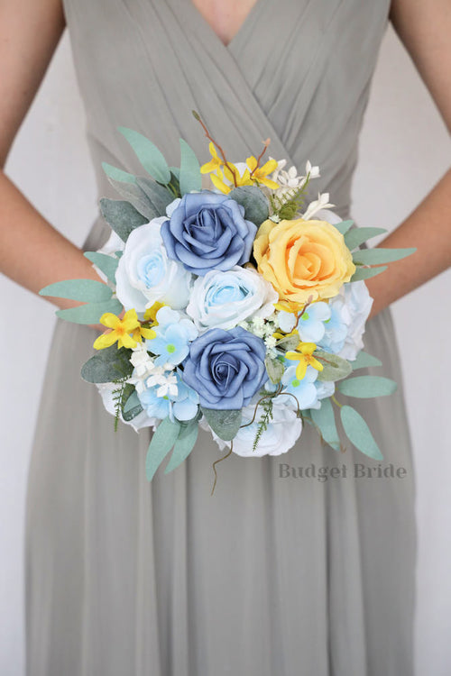 Yellow and Blue Silk Wedding Bouquet   - $170.00| Briony