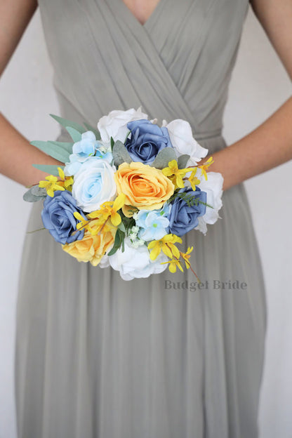 Yellow and Blue Silk Wedding Bouquet   - $170.00| Briony