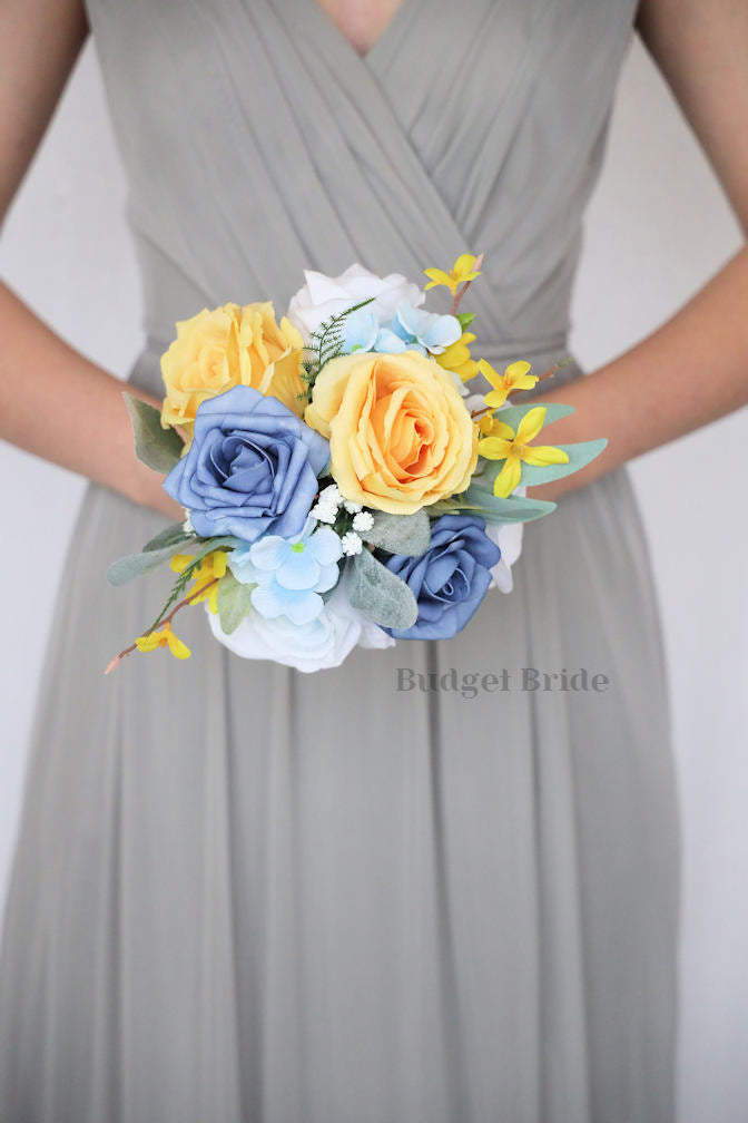 Yellow and Blue Silk Wedding Bouquet   - $170.00| Briony
