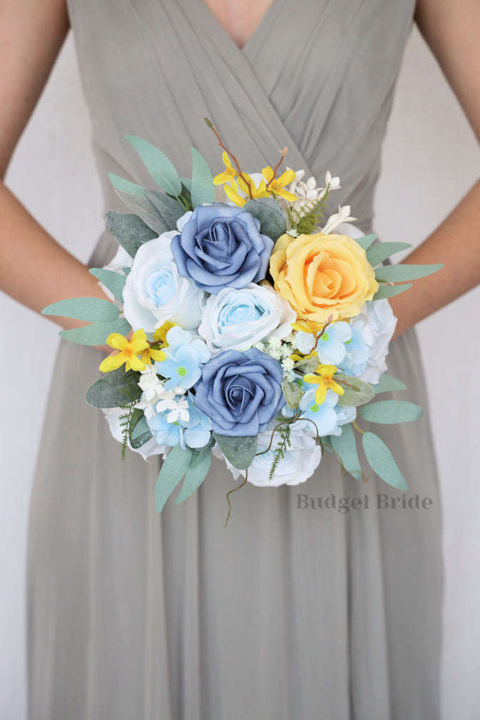 Yellow and Blue Silk Wedding Bouquet   - $58.5| Briony