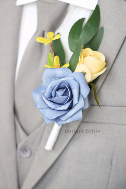 Yellow and Blue Silk Wedding Bouquet   - $58.5| Briony