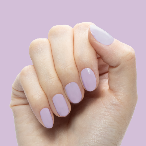 You're Invited - Gel shown on short nails with soft lilac polish for a smooth, long-lasting manicure by Olive and June
